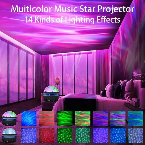 Led Starry Galaxy Projector Night Light Rotating Star Moon Lamp Bedroom Aurora Projector Light Atmosphere Decor Lamps Gift Light ( With Remote )